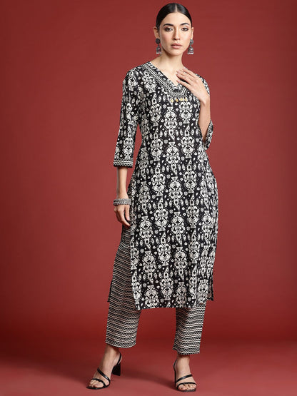 Dhiyona IE Ethnic Motifs Printed Pure Cotton Kurta with Trousers