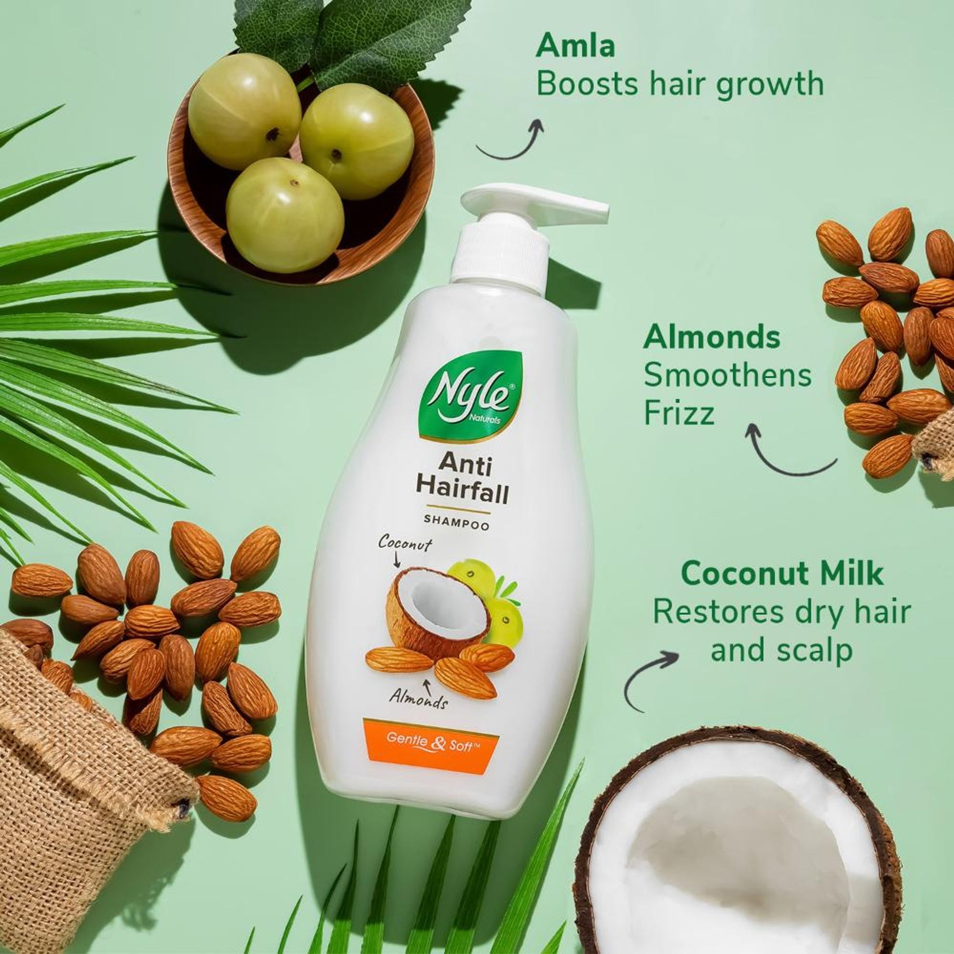 Nyle Naturals Anti-Hairfall Shampoo, With Coconut Milk, Badam and Amla, Gental & Soft