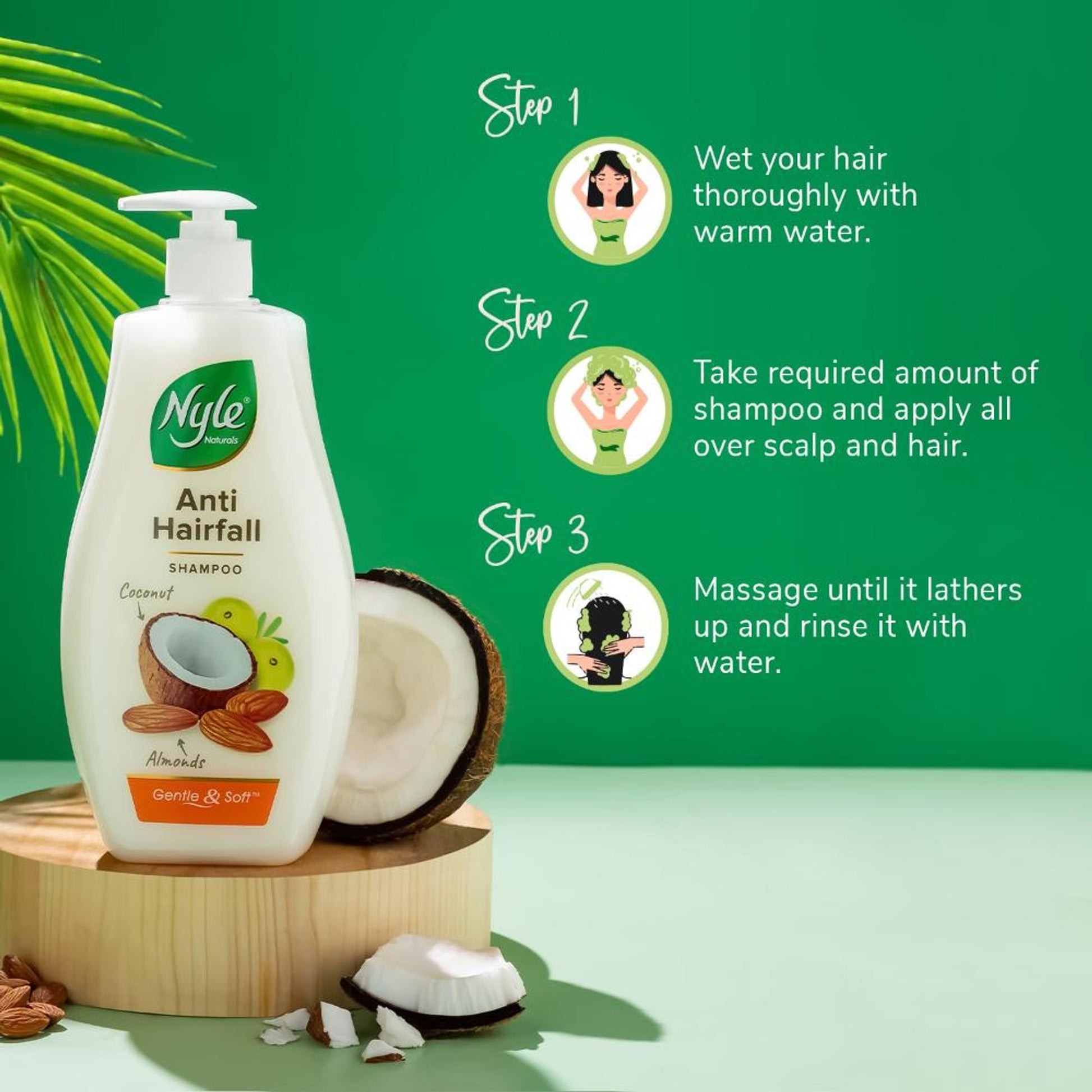 Nyle Naturals Anti-Hairfall Shampoo, With Coconut Milk, Badam and Amla, Gental & Soft