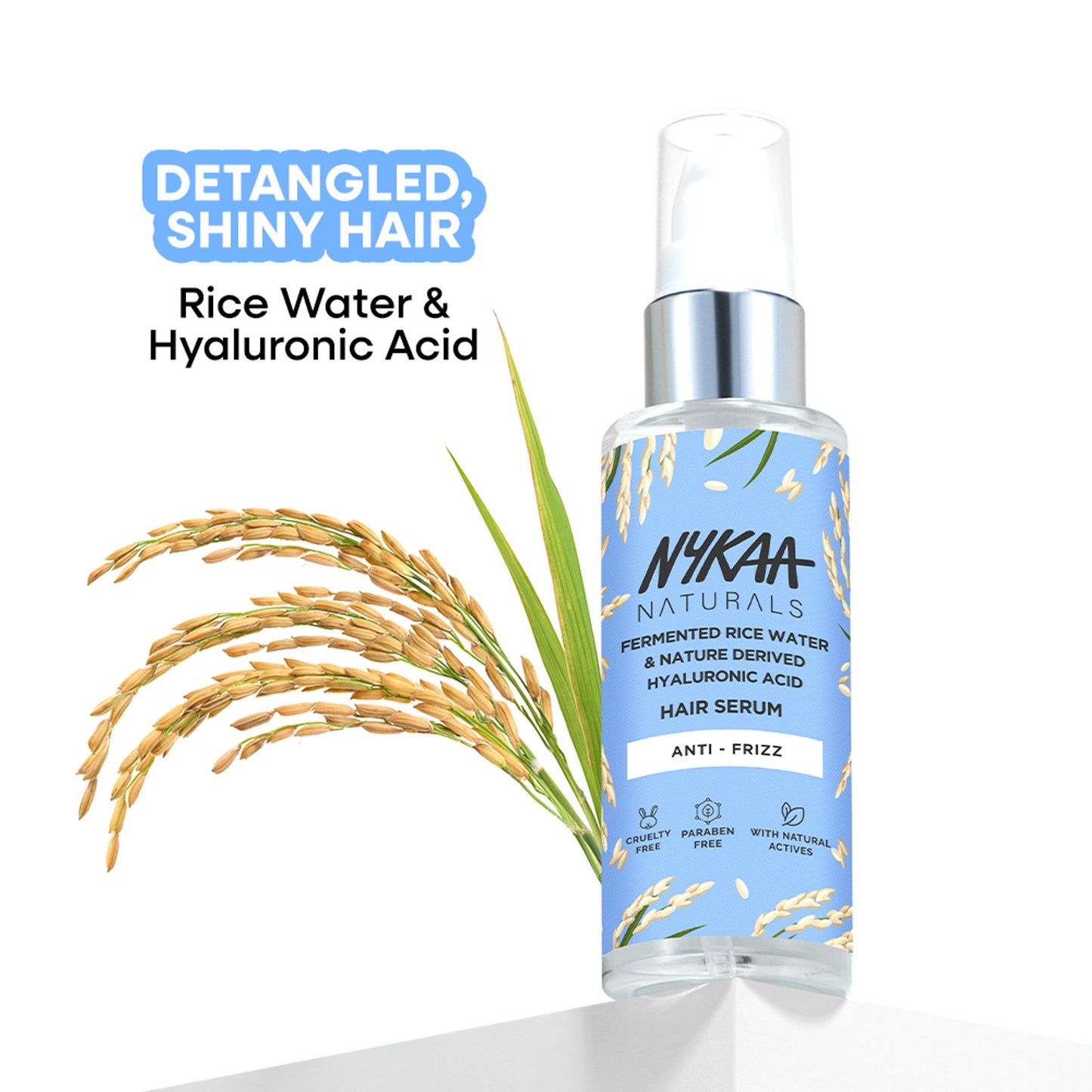 Nykaa Naturals Rice Water & Hyaluronic Acid Hair Serum for Frizz Control & Smooth, Shiny Hair - Rice Water Hyaluronic Acid