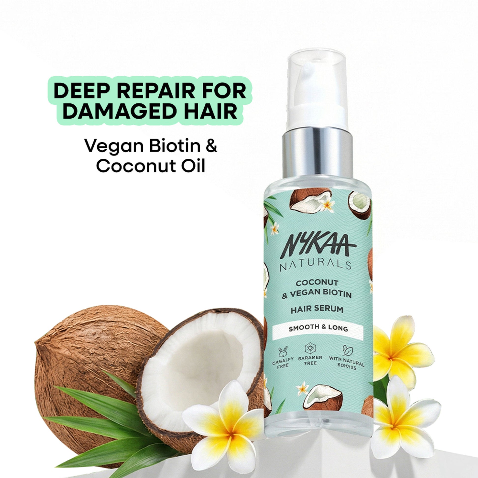 Nykaa Naturals Rice Water & Hyaluronic Acid Hair Serum for Frizz Control & Smooth, Shiny Hair - Coconut Oil Vegan Biotin
