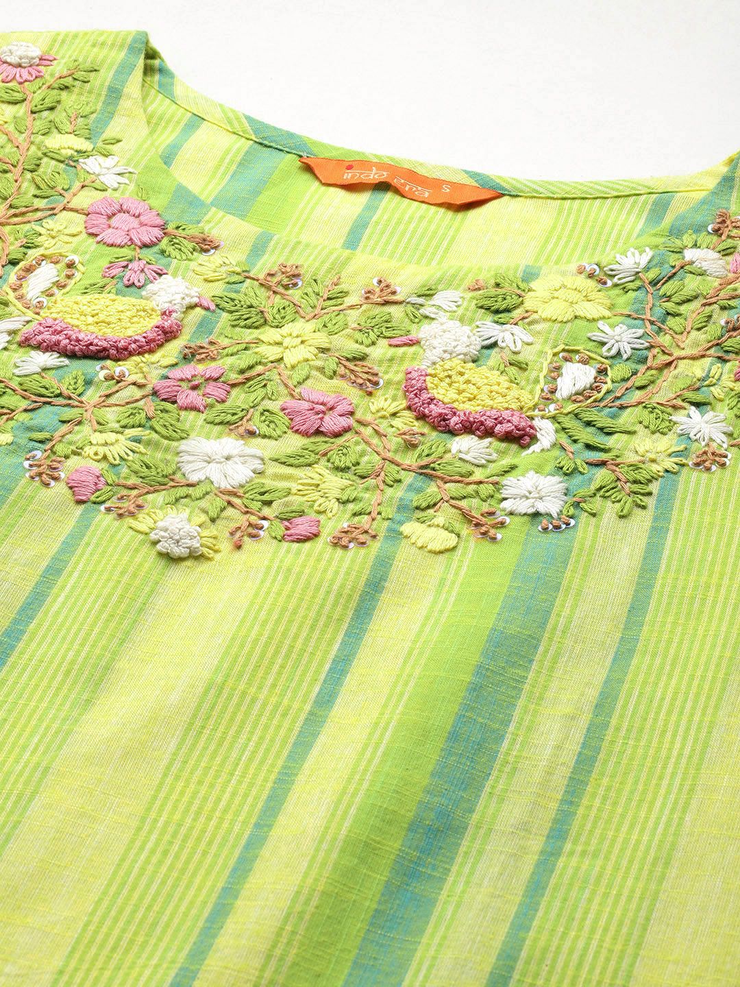 Indyancart IE Floral Embroidered Thread Work Pure Cotton Kurta with Trousers