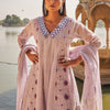Indyancart IE Floral Embroidered Mirror Work Anarkali Pure Cotton Kurta With Trousers & Dupatta