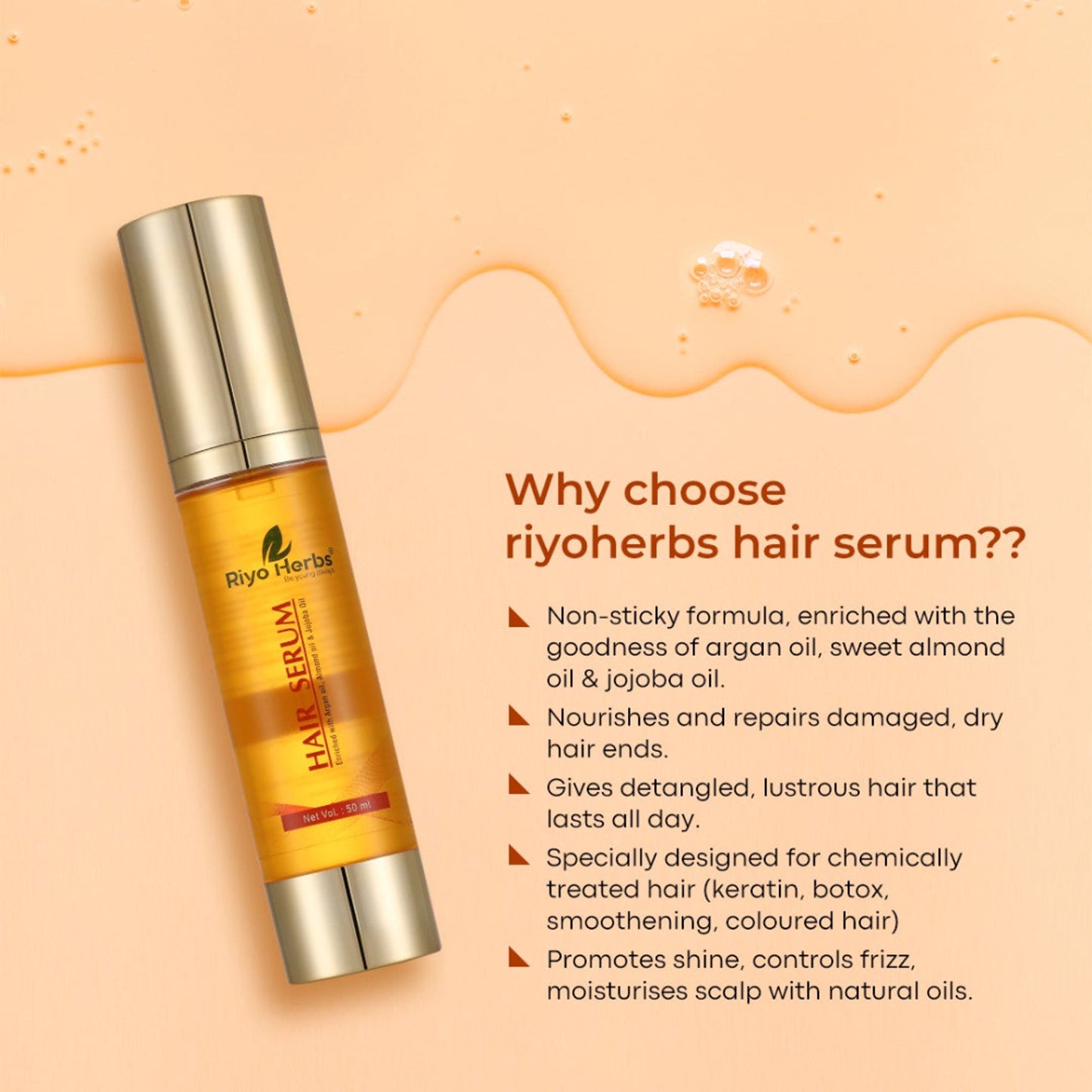 Riyo Herbs Hair Serum with Argan Oil & Jojoba Oil Infused for Natural silky Hair