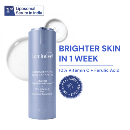 Lumineve 10% Vitamin C & Collagen Face Serum with Peptide+ Ferulic Acid, Pigmentation & Bright Skin