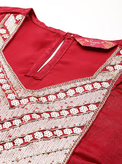 Indyancart SN Women's Velvet Finish Embellished Kurta Set