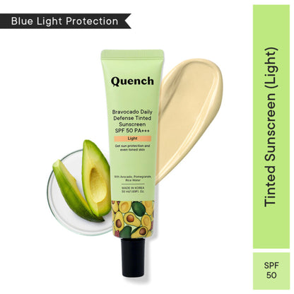 Quench Vit E Avocado Tinted SPF 50 PA+++ Sunscreen with 2% Niacinamide - Light