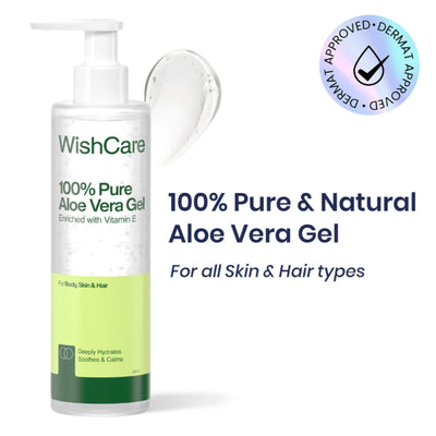 WishCare Pure & Natural Aloe Vera Gel for Face & Hair- Hydrates, Moisturizes & Soothes Skin