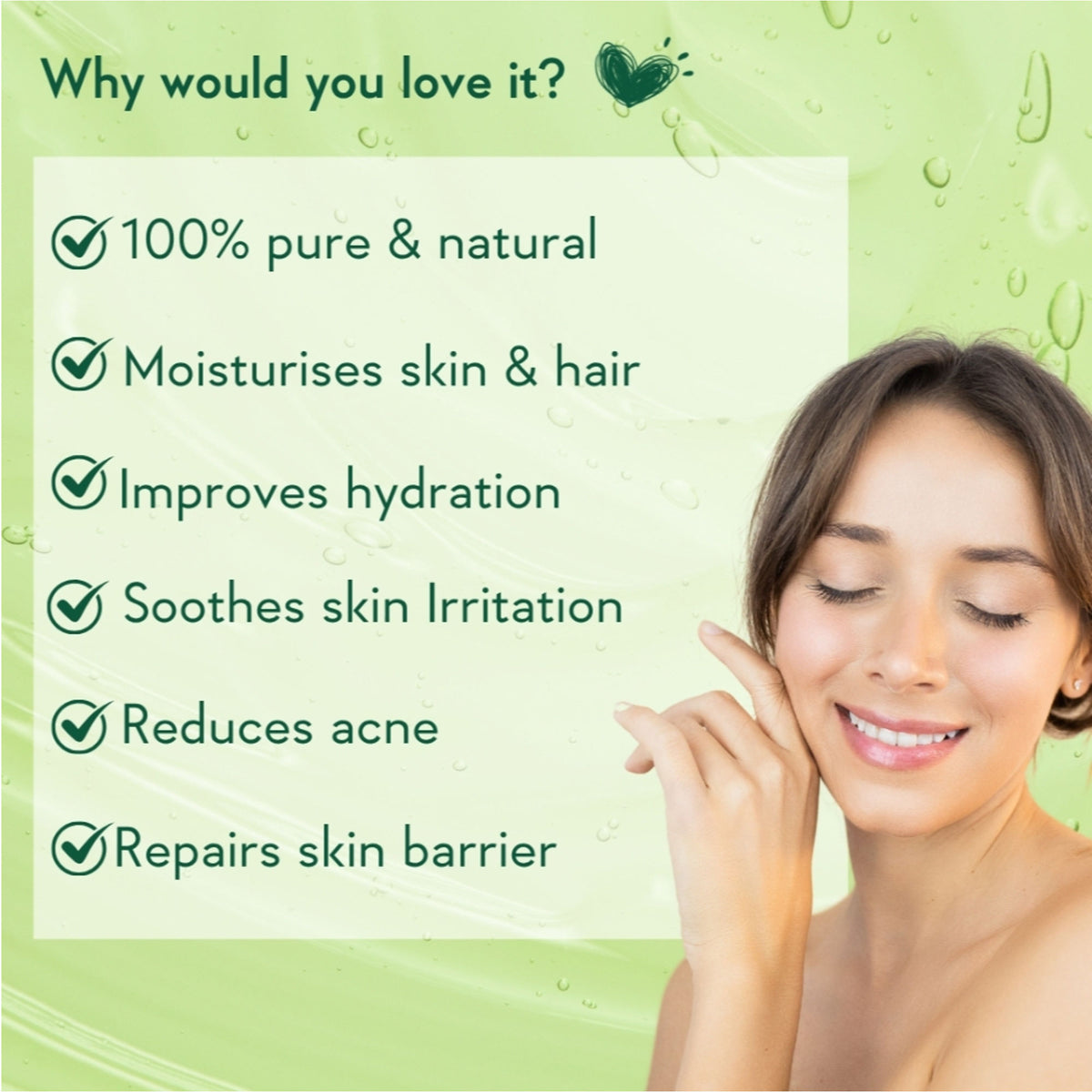 WishCare Pure & Natural Aloe Vera Gel for Face & Hair- Hydrates, Moisturizes & Soothes Skin