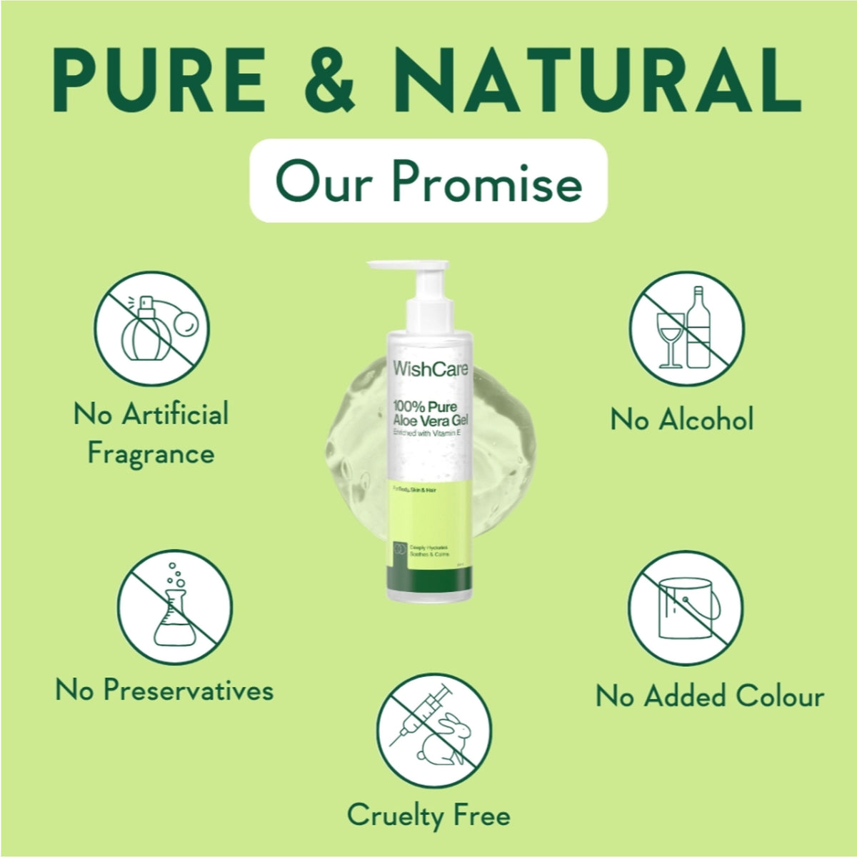 WishCare Pure & Natural Aloe Vera Gel for Face & Hair- Hydrates, Moisturizes & Soothes Skin