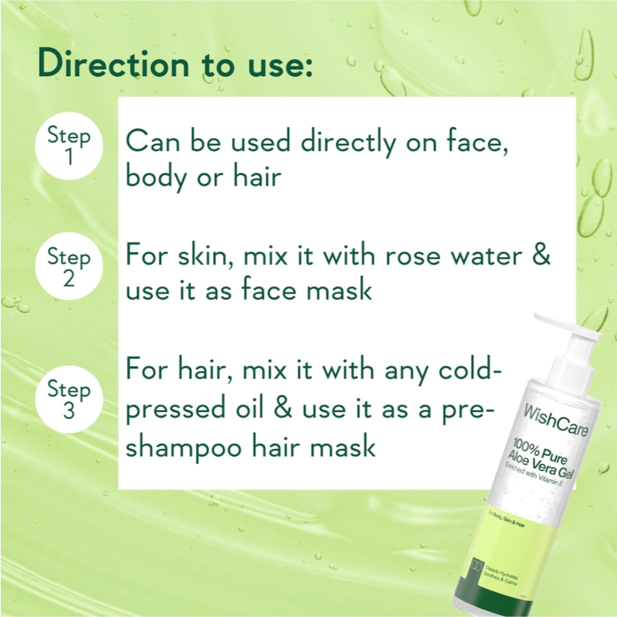 WishCare Pure & Natural Aloe Vera Gel for Face & Hair- Hydrates, Moisturizes & Soothes Skin
