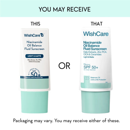 WishCare Niacinamide Oil Balance Fluid Face Sunscreen for Oily Skin with SPF50 PA++++ In-Vivo Tested