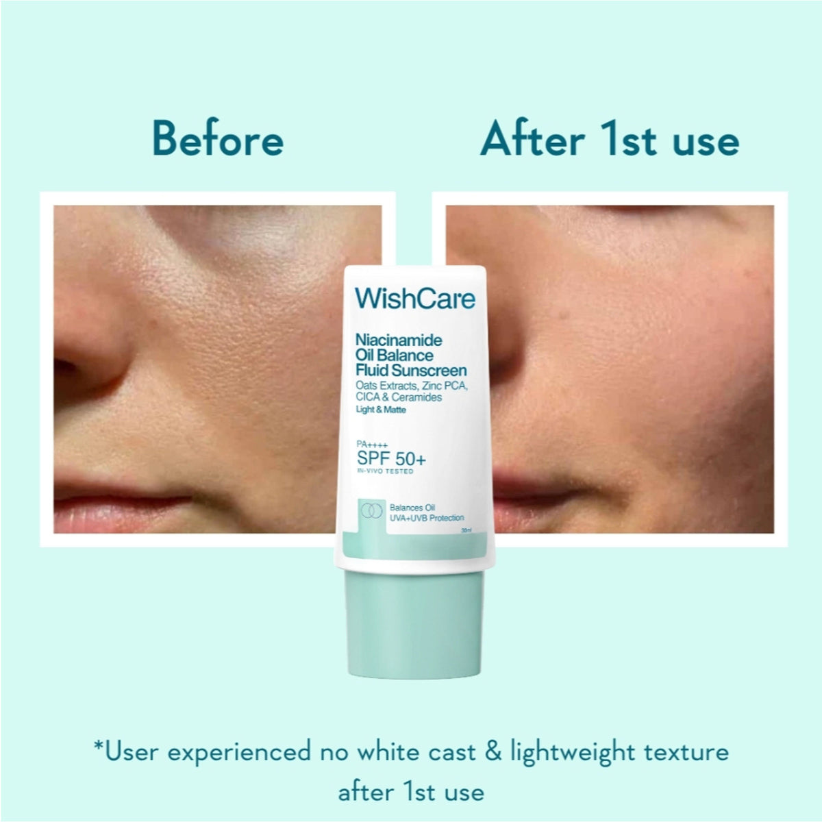 WishCare Niacinamide Oil Balance Fluid Face Sunscreen for Oily Skin with SPF50 PA++++ In-Vivo Tested