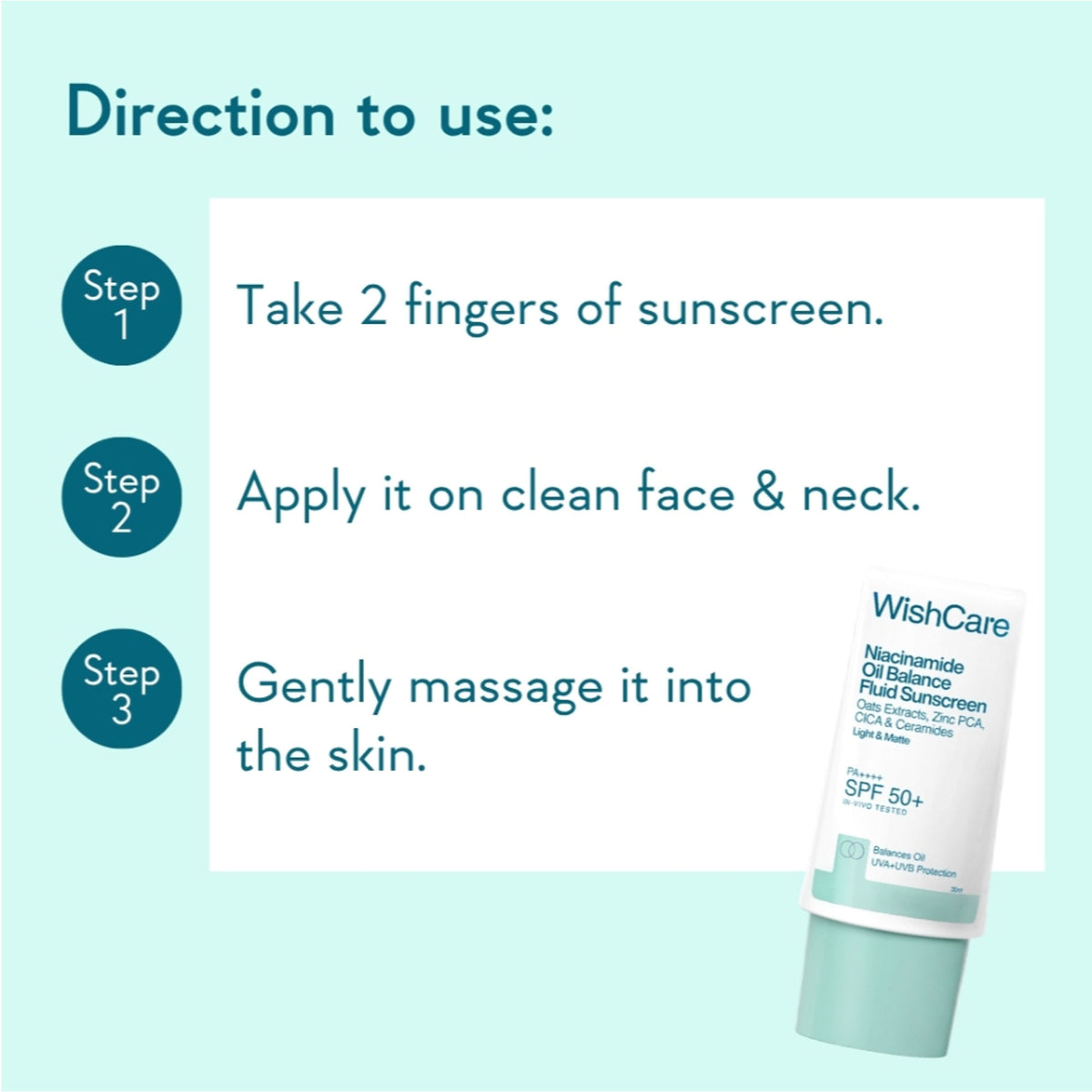 WishCare Niacinamide Oil Balance Fluid Face Sunscreen for Oily Skin with SPF50 PA++++ In-Vivo Tested