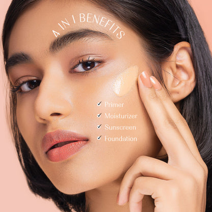Lovechild Masaba Skin Tint SPF 20 with Vitamin E, liquid foundation for all skin types, anti-aging skincare product.