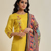 Indyancart VA Women'sYellow Floral Embroidered Sequinned Kurta With Trousers & Dupatta