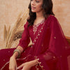 Dhiyona SN Women's Maroon Floral Embroidered Straight Kurta With Trousers & Dupatta