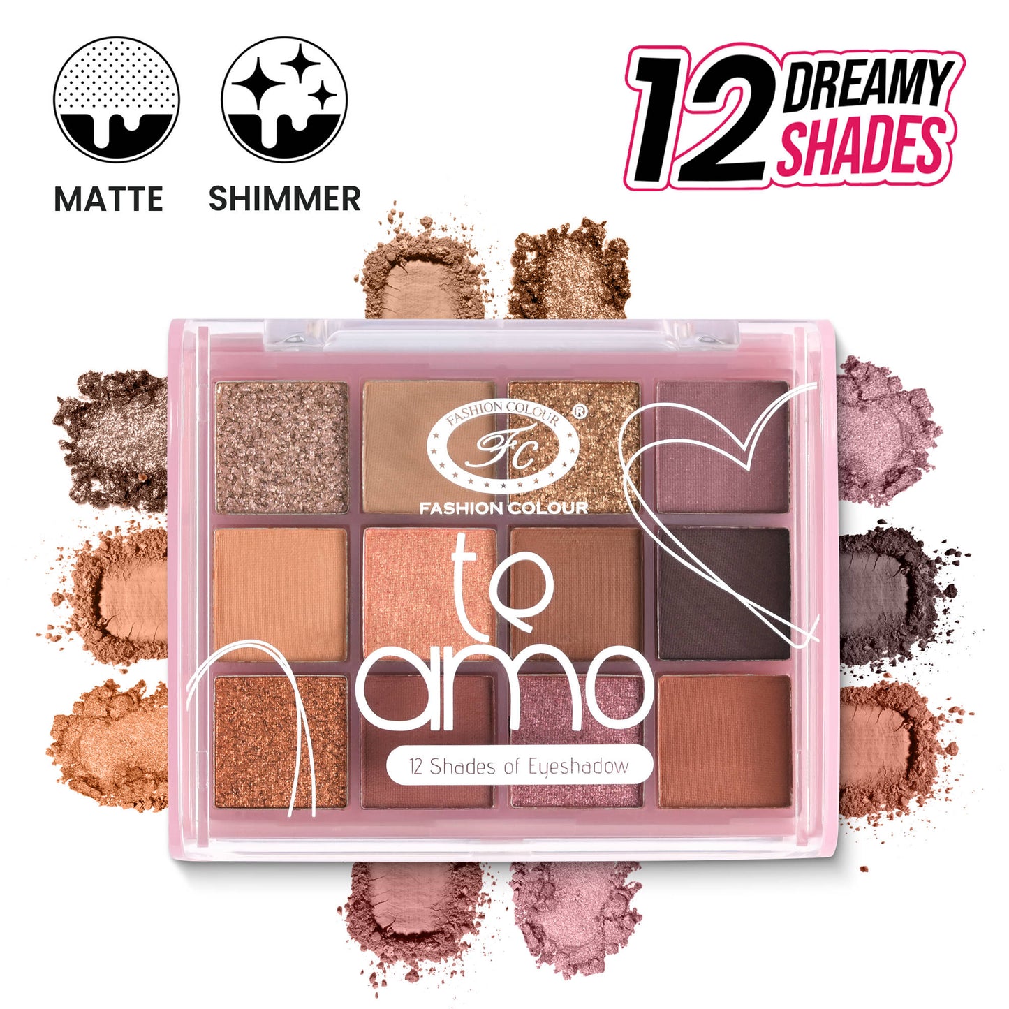 Fashion Colour Te Amo 12 Shade Eyeshadow Palette - Shade 01