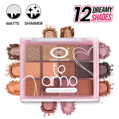 Fashion Colour Te Amo 12 Shade Eyeshadow Palette - Shade 01