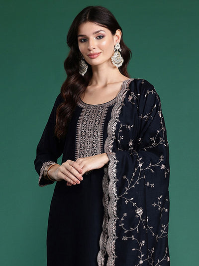 Indyancart IE Ethnic Motifs Embroidered Regular Sequinned Kurta with Trousers & Dupatta