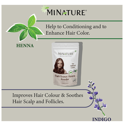 Miniature dark brown henna powder hair mask in a clear container, showing fine powder ready for hair treatment.