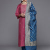 Indyancart VA Women's Pink Zari Resham Embroidered Winter Kurta with Trousers & Dupatta