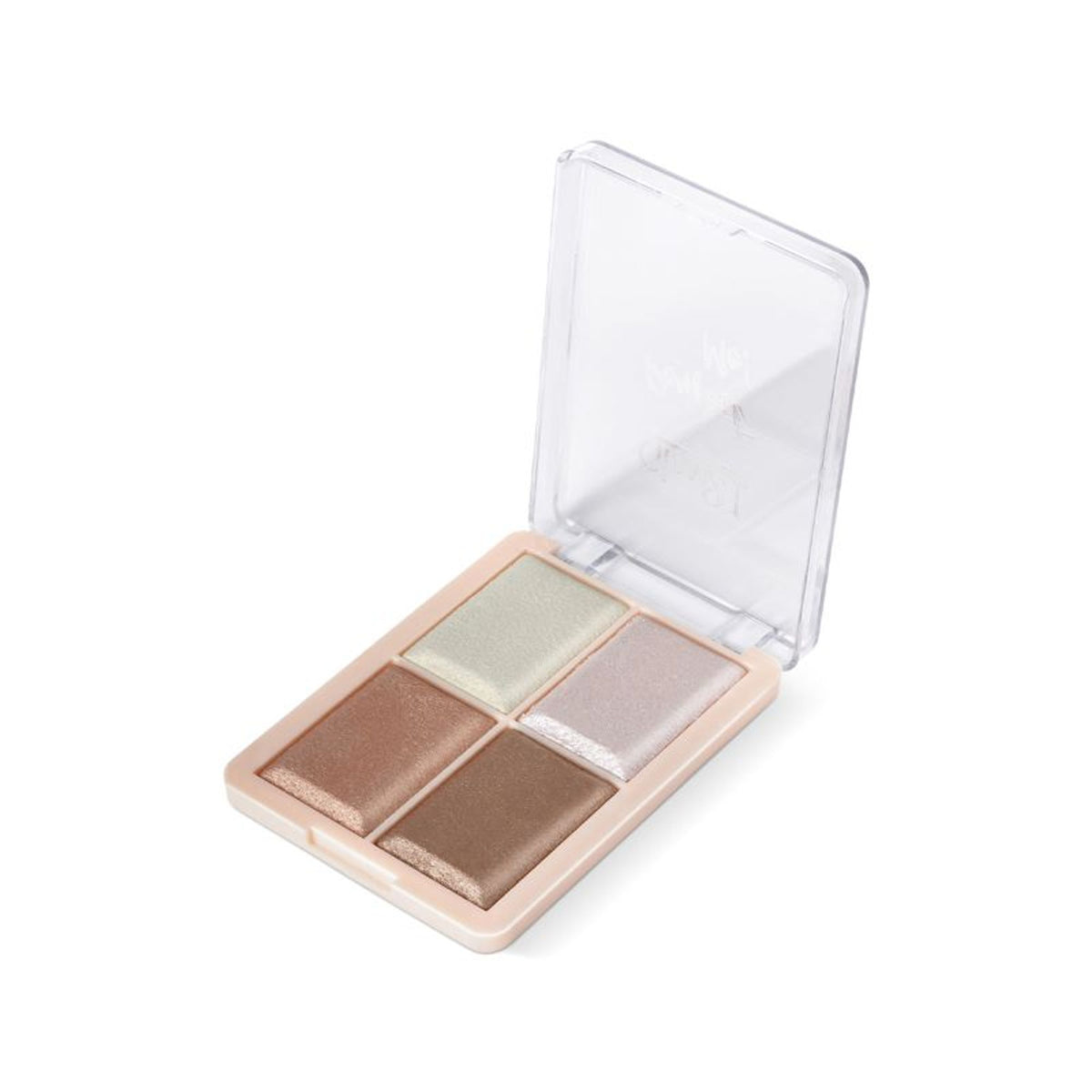 GLAM21 Perfect Me! highlighter and blusher palette with four shades for illuminating and rosy glow, displayed on a neutral background.