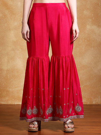 Indyancart VA Women Floral Embroidered Kurta with Sharara & Dupatta