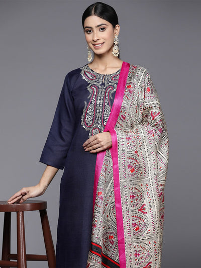 Indyancart VA Women'sFloral Embroidered Sequinned Kurta With Trousers & Dupatta