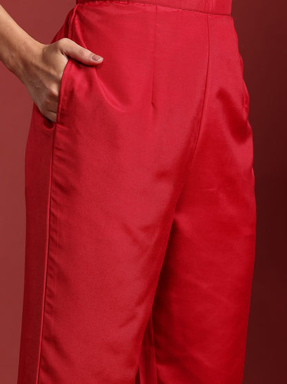 Indyancart IE Zari Chanderi Silk Kurta With Trousers & Dupatta