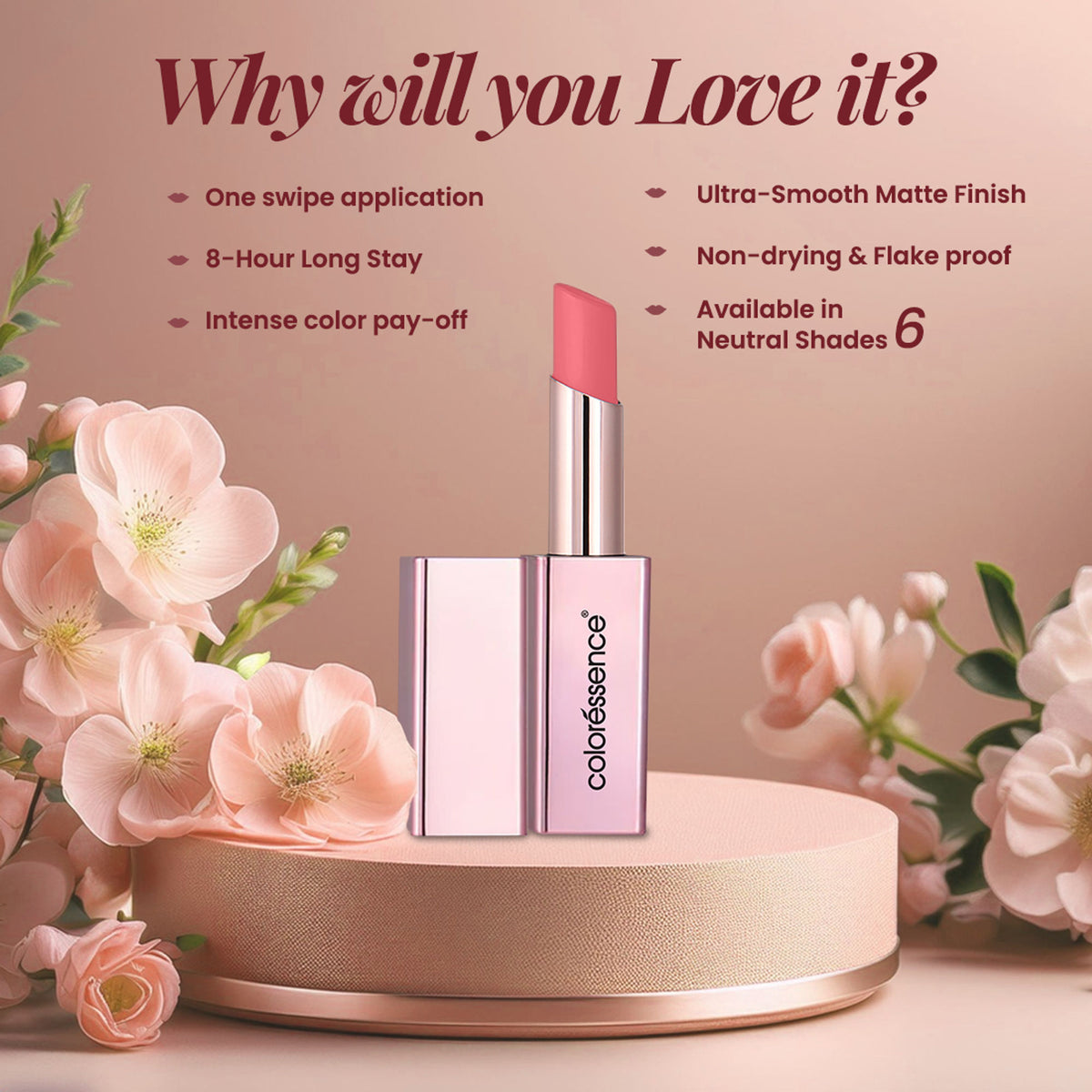 Coloressence Roseate Nudes Matte Lipstick, Long Stay, Moisturising & Waterproof - Dusky Rose