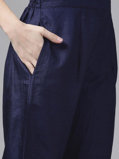 Dhiyona IE Women Navy Blue Ethnic Motifs Printed Kurta with Palazzos & With Dupatta