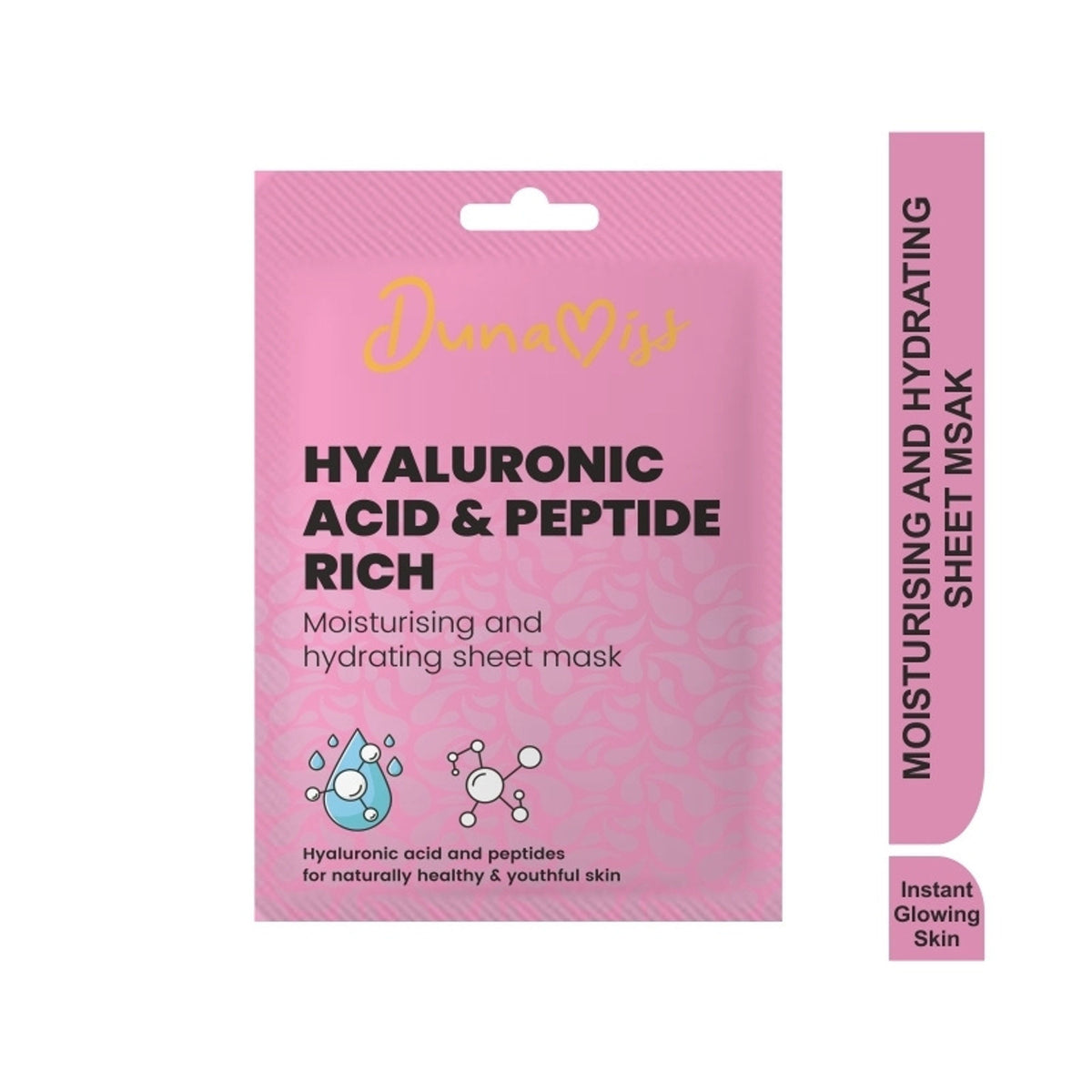 Dunamiss Hydra Boost sheet mask with hyaluronic acid for instant glow and hydration, from Dunamiss Cosmetics.