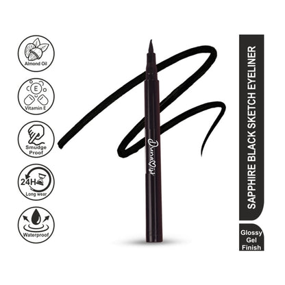 Dunamiss Liquid Sketch Smudge Proof Eyeliner in intense black, sleek design with precise applicator for bold eye definition.