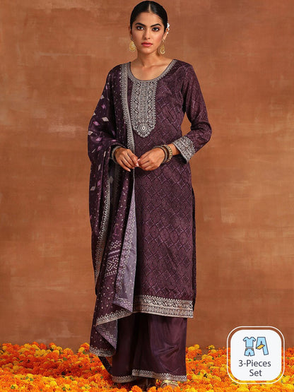 Indyancart IE Floral Embroidered Regular Sequinned Kurta With Trousers & Dupatta