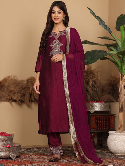 Indyancart VA Women'sEthnic Motifs Embroidered Regular Kurta with Trousers & Dupatta