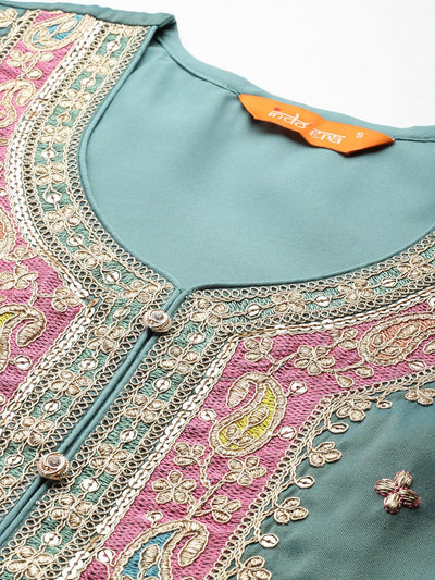 Dhiyona IE Ethnic Motifs Embroidered Sequinned Kurta with Palazzos & Dupatta