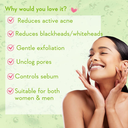 WishCare 2% Salicylic Acid Face Wash with AHA, Greentea & Tea Tree -Oil Control-Reduces Sebum & Acne