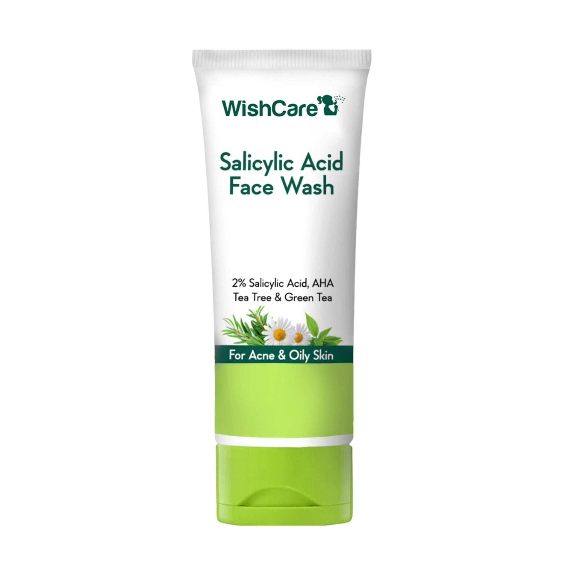 WishCare 2% Salicylic Acid Face Wash with AHA, Greentea & Tea Tree -Oil Control-Reduces Sebum & Acne