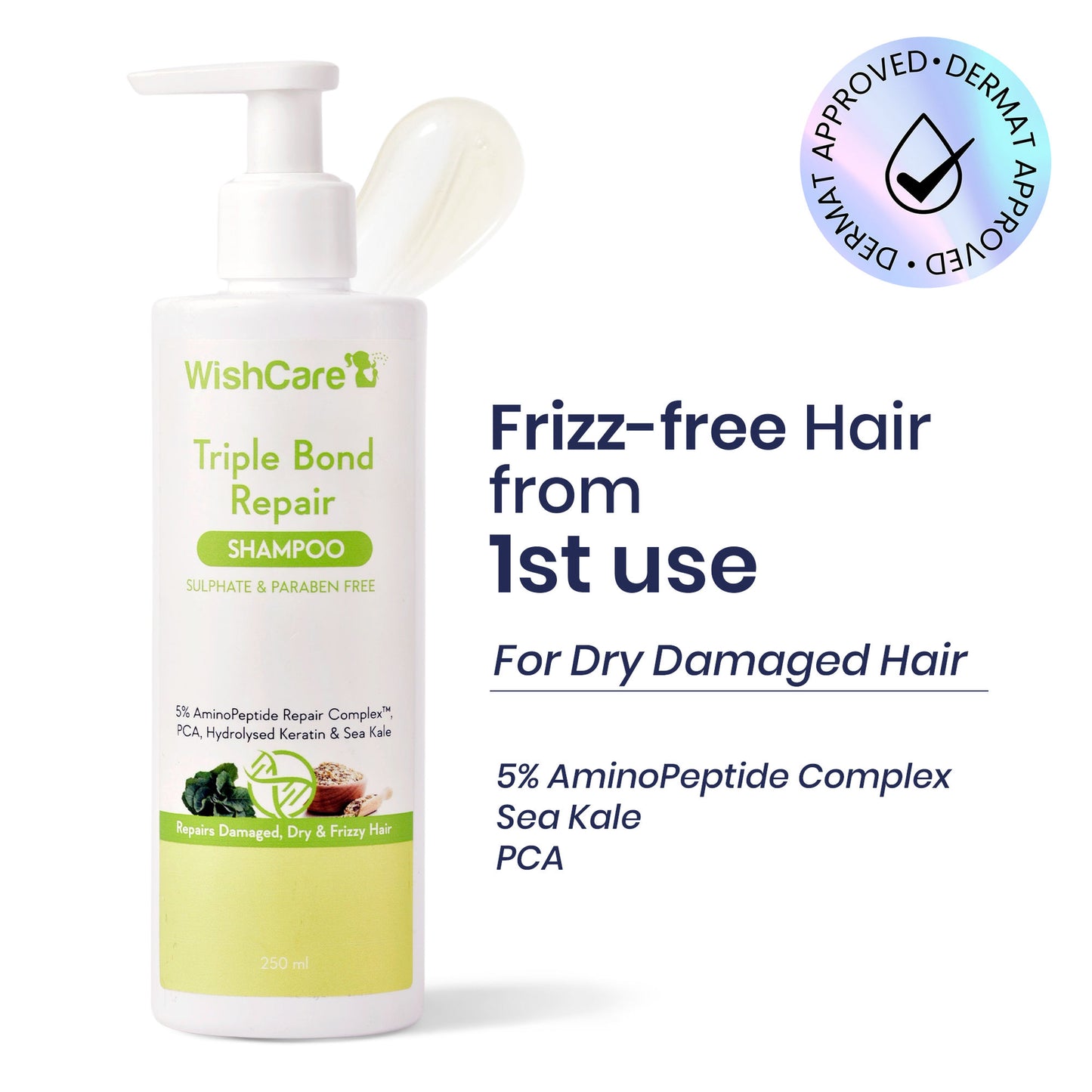Wishcare Triple Bond Repair Shampoo for Dry & Frizzy Hair-Repairs Damaged Hair-Reduces Hair Breakage
