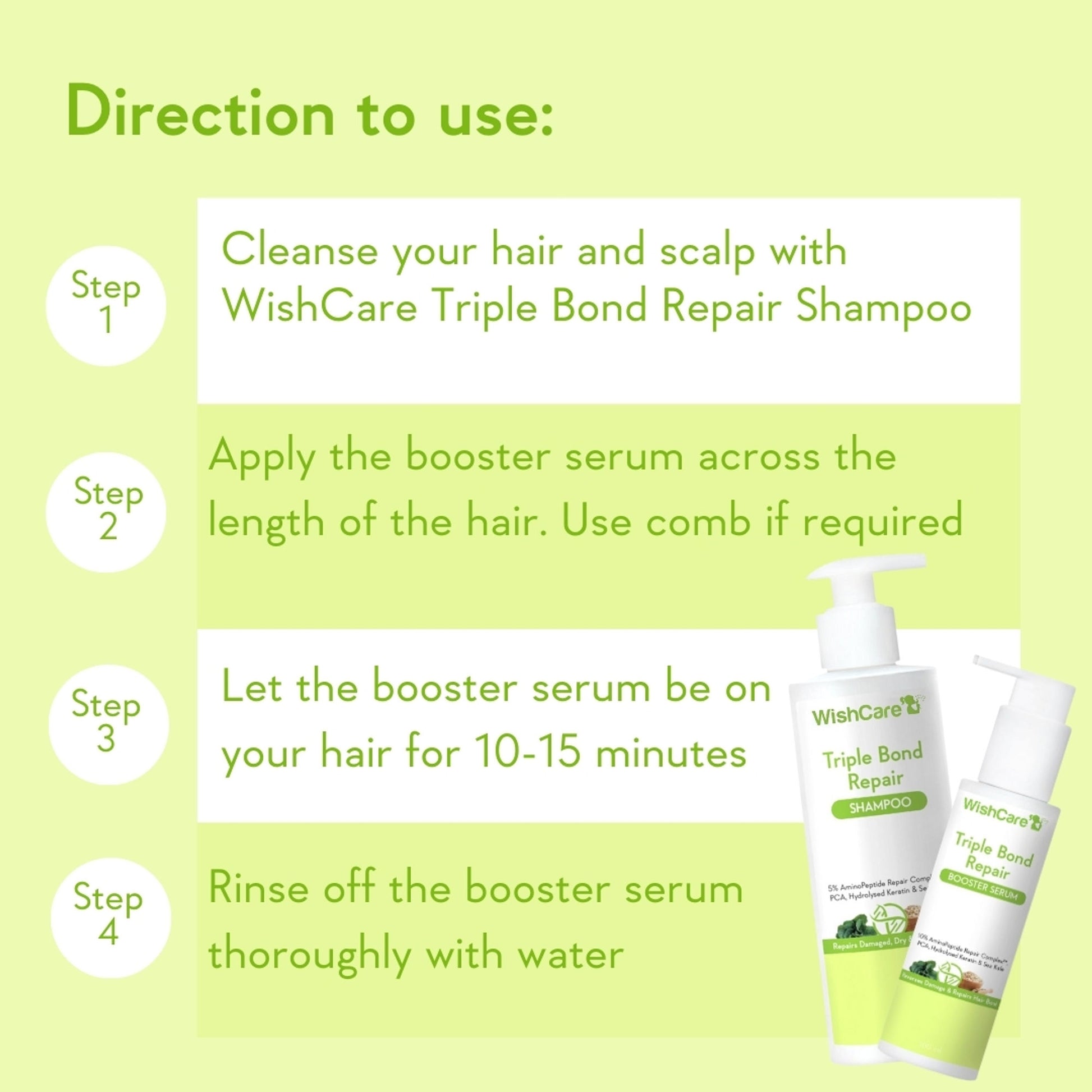 WishCare Triple Bond Repair Booster Hair Serum for Dry & Frizzy Hair-Repairs Damaged Hair-Adds Shine