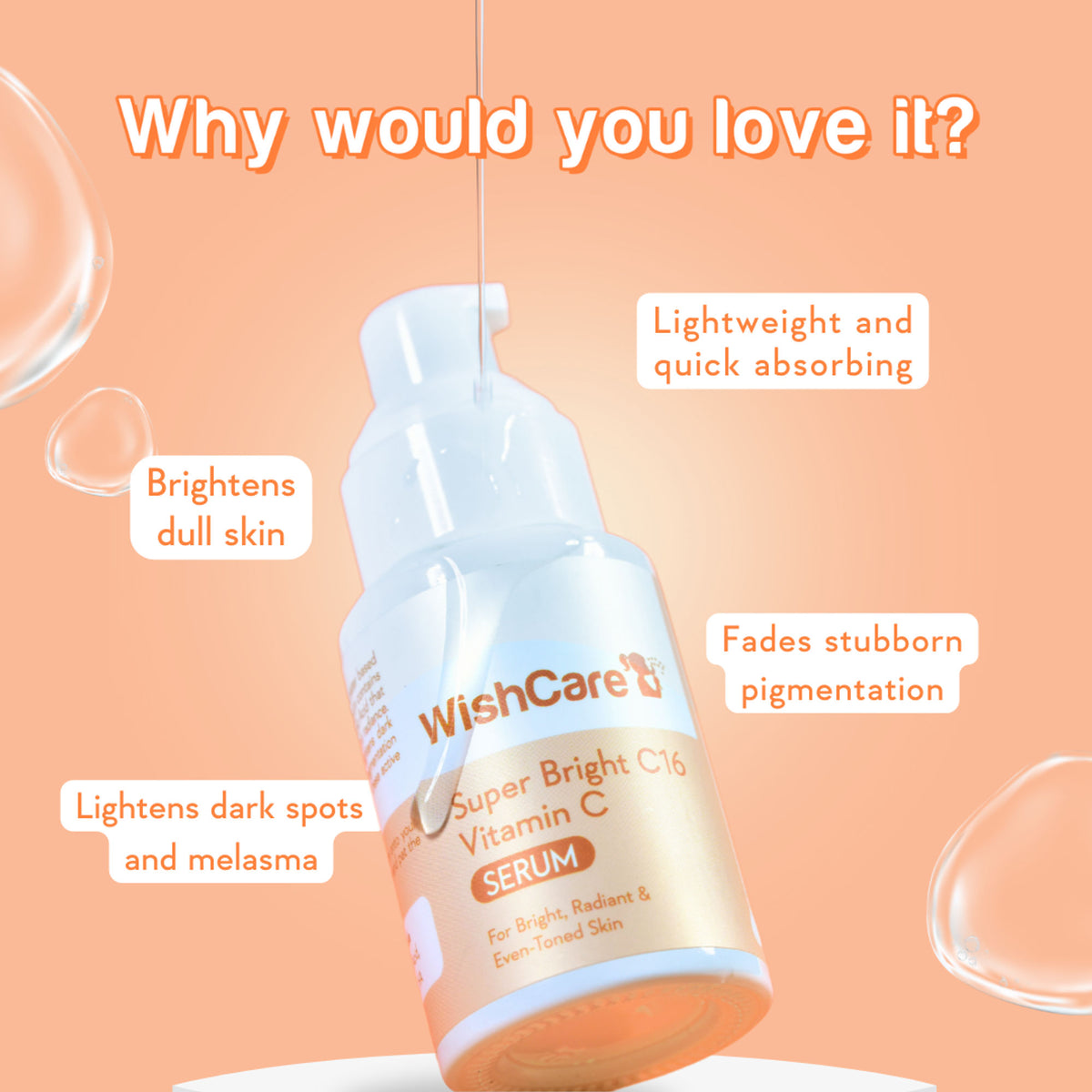 WishCare Super Bright C16 Vitamin C Face Serum for Glowing Skin- Reduces Pigmentation & Dark Spots