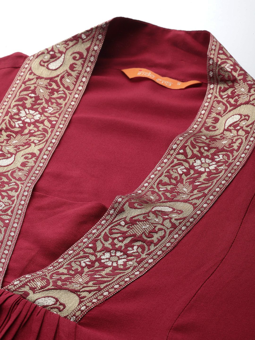 Indyancart IE Ethnic Motifs Zari Pleated Kurta with Trousers