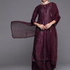 Indyancart IE Women Purple Sequinned Kurta with Palazzos & With Dupatta