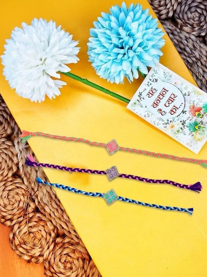 Anouk Set Of 3 Multicolor Ad Thread Rakhi With Roli Chawal Chandan Mishri