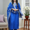 Indyancart SN Women's Floral Embroidered Thread Work V-Neck Straight Kurta With Trouser And Dupatta