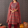Indyancart IE Women Printed Mirror Work Pure Cotton Kurta with Trousers & With Dupatta