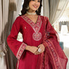 Indyancart VA Ethnic Motifs Zari Embroidered Mirror Work Straight Kurta With Trousers & Dupatta