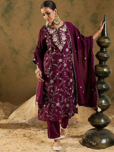 Dhiyona IE Women Floral Embroidered Regular Thread Work Kurta with Trousers & With Dupatta