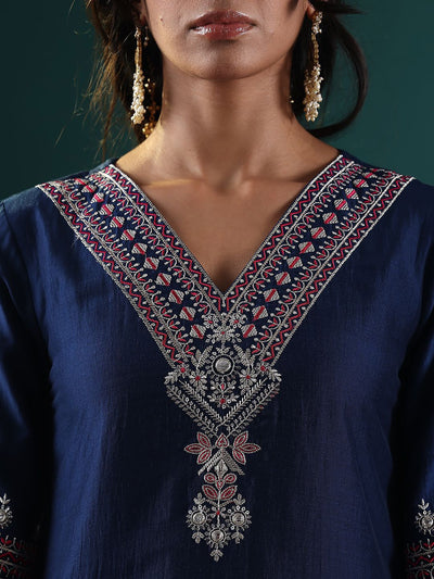 Indyancart VA Women's Ethnic Motifs Embroidered Kurta with Embroidered Trousers & With Dupatta